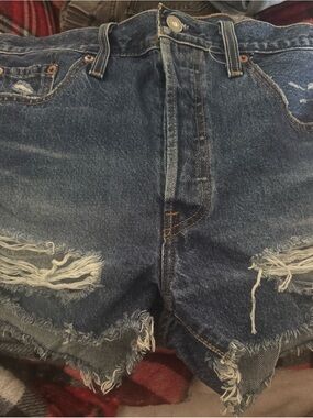 Levi's Distressed Dark Blue Denim Jean Shorts